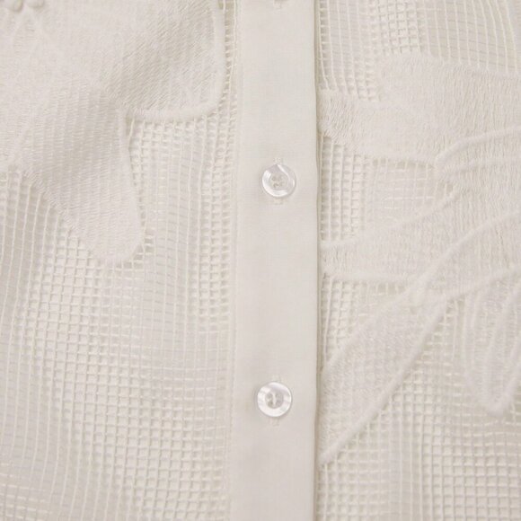 White Casual Women's Set French Romantic Hollow Embroidery Floral Outfit - Picture 15 of 15